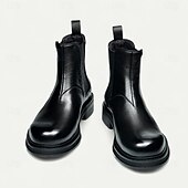 abordables Bottes en cuir haut de gamme-Bottines Chelsea noires pour hommes, bottines classiques à enfiler pour hommes d&#039;affaires, fêtes et occasions formelles