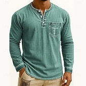 levne Ležérní tričko Henley-Pánské Tričko Henley Trička Tričko Top Tričko s dlouhým rukávem Dlouhý rukáv Henley Podzim Zima Retro Módní Designové Móda Retro Dovolená ulice Jdeme ven Tmavěhnědá Námořnická modř Černá Top tričko