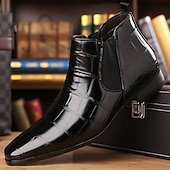 abordables Botas del Chelsea-Botines Chelsea marrones con estampado de cocodrilo para hombre: botines de piel sintética con paneles laterales elásticos, botas de vestir de estilo vintage para oficina y noche.
