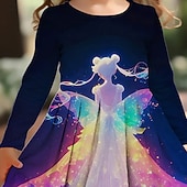 halpa 3D sarjakuva lipasto-Tyttöjen 3D Piirretty Mekko Pitkähihainen Kesä Kevät Loma Päivittäin Pyhäpäivä Prinsessa Kaunis Makea Lapset 4-12 vuotta Rento mekko A linjainen mekko Polvipituinen Normaali