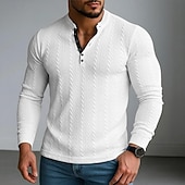 economico T-shirt in maglia a coste-Per uomo Maglia Henley Maglietta a Maglia a Coste Maglietta Manica Lunga Henley Primavera &amp; Autunno Semplice Jacquard Moderno Casual Confortevole Bottoni Base Casa Streetwear Casuale Bianco Blu
