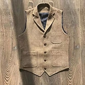זול ג&#039;קט גברים-בגדי ריקוד גברים וסט חֲזִיָה Gilet חופשה מפלגה עֵסֶק אופנתי יום יומי אביב סתיו כיס כפתורים פוליאסטר נוח אחיד חזה יחיד כפתור יחיד דש רגיל חאקי אפור כהה אֵפוֹד