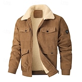 cheap Casual Jackets-Men&#039;s Corduroy Jacket Fleece Jacket Formal Home Thermal Warm Pocket Fleece Collar Fall Winter Solid Color Active Neutral Regular Black Brown Gray Jacket