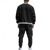 abordables sudaderas basicas-Hombre Sudadera Tracksuit Conjunto de atuendo Escote Chino Exterior Diario Deportes Correa Bolsillo Raya Negro Rojo Azul Marino Poliéster Ropa de Deporte Moda Ropa de calle Primavera