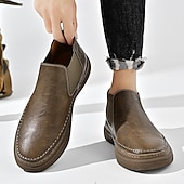 abordables Baskets-Baskets Chelsea grises à enfiler pour homme – Mocassins décontractés à tige basse avec empiècements latéraux élastiques pour un usage quotidien, les déplacements et les tenues décontractées