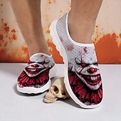 abordables Chaussures pour Hommes-Baskets à enfiler pour hommes avec imprimé visage de clown effrayant, chaussures décontractées de style horreur pour costume d&#039;Halloween et marche