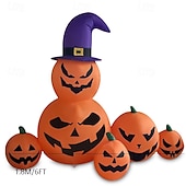 tanie Halloween na świeżym powietrzu-1 szt. 1,8 m/6 stóp 6 stóp magiczny kapelusz z dynią, nadmuchiwany sznurkiem LED, model do użytku wewnątrz i na zewnątrz, na trawniku, na imprezę, z atmosferą, dekoracyjne światło, wtyczka EU/US/AU/UK