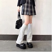 abordables Accueil Pantoufles-Chaussettes souples en tricot pour femmes, jambières évasées pour l'automne et l'hiver, couvre-chaussettes mi-mollet de couleur unie, chauffe-jambes tendance de style étudiant