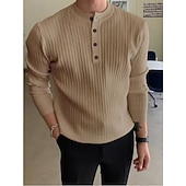 お買い得  リブニットTシャツ-男性用 Tシャツ マッスルシャツ リブニットTシャツ ティートップ 長袖 ヘンリーカラー 春 秋 冬 平織り ピットストリップ ファッション デザイナー ベーシック 編み バケーション ストリート カジュアル ブラック ホワイト ブルー メンズトップTシャツ