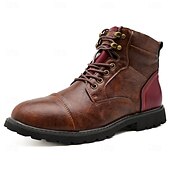 abordables Bottes de travail-Bottines à lacets marron robustes pour hommes avec col rembourré, style vêtements de travail d&#039;extérieur durables pour la randonnée, la construction et les vêtements de ville décontractés