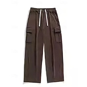 baratos Calças Cargo-Homens Calças Cargo Calça de moletom cargo Calças Esportivas Calças de Veludo Calças Com Cordão Bolsos Cintura elástica Tecido Conforto Comprimento total Esportes Diário Férias Moda Preto Camelo Sem