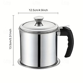 billige Kjøkkenutstyr og -redskap-Fettoppbevaringsboks i rustfritt stål med sil – 1,2 l oljebeholder med lokk, sikker helletut og håndtak, kjøkkenverktøy for filtrering og oppbevaring av matfett