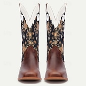 levne Cowboy &amp; Western Boots-Pánské kovbojské boty se zlatou květinovou výšivkou – klasické westernové boty do půli lýtek na rodeo, country koncerty a venkovní akce