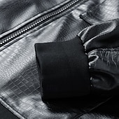 cheap Faux Leather Jackets-Men's Faux Leather Jacket Biker Jacket Motorcycle Jacket Vacation Daily Windproof Pocket Spring Fall Plain Fashion Classic Stand Collar Regular Black Red Jacket
