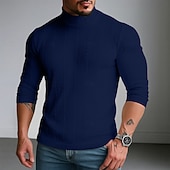 economico T-shirt in maglia a coste-Per uomo Maglietta Maglietta a Maglia a Coste Camicia a Maniche Lunghe Finto dolcevita Manica Lunga Dolcevita Primavera Autunno Inverno Semplice Striscia di Fossa Moda Designer Essenziale Lavoro a