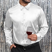 economico Camicie in raso da uomo-Per uomo Camicia Camicia in raso Camicia elegante Camicia casual Camicia con Bottoni Camicia da Ballo Semplice Formale Matrimonio Nero Bianco Vino Blu reale Manica Lunga Bavero Primavera &amp; Autunno