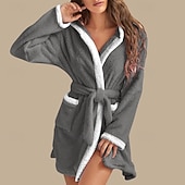 billiga Loungewear till damer-Dam Pyjamas Morgonrock Grundläggande Ledigt Lappverk Ficka Semester Hem Säng Långärmad Kavajslag Svart Rodnande Rosa Purpur Grå Ljusblå Höst Vinter Normal