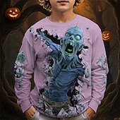 billiga Pojkes Halloween kostymer-Halloween pojkars t-shirt med 3D-dödskalle långärmad vår höst mode grundläggande barn 4-12 år rund hals utomhus casual daglig normal passform