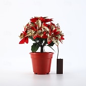 olcso Dekoratív fények-LED-es mikulásvirág virágok, műmikulásvirág növények, műmikulásvirág kompozíciók beltéri kültéri karácsonyi mikulásvirág virágok dekoráció karácsonyi ajándék