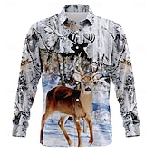 economico Camicia vintage-Per uomo Mimetico Renna Camicia Camicia con Bottoni Manica Lunga Vintage Retrò All&#039;aperto Campeggio &amp; Escursionismo Caccia Primavera Autunno Collo ripiegato Stampa 3D Camicia tipo lino Bianco 1