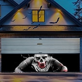 cheap Halloween Garage Door Cover-Halloween Haunted Garage Door Cover, Scary Ghost with Blood Footprints and "I SEE YOU" Print, Creepy Horror Decoration for Outdoor Yard, House, or Party 2025