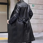 preiswerte Herren-Blazer &amp; -Anzüge-Herren Mantel Trenchcoat Langer Trenchcoat Urlaub Täglich Herbst Winter PU Leder Winddicht Oberbekleidung Bekleidung Mode Klassisch Einfach Tasche Revers Einreihig
