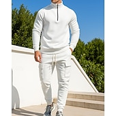 economico Tute da ginnastica-Per uomo Tuta da 2 pezzi Set di tute in pile Abiti da salotto Cerniera a un quarto Tinta unita Completo Abbigliamento Autunno &amp; Inverno Nero Bianco All&#039;aperto Viaggio Sportivo cascante Caldo Manica