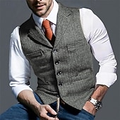 preiswerte Herrenweste-Herren Weste Gilet Urlaub Party Geschäft Mode Lässig Frühling Herbst Tasche Knöpfe Polyester Bequem Einfach Einreihig Ein-Knopf Revers Normale Passform Hellgrünkaffee Schwarz Grün Hellgrau Weste