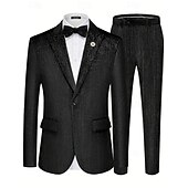 abordables Costumes de fête-Pour des hommes Soirée Costumes de fête Revers en Pointe Noir Vert épinard Formel Couleur Unie Coupe Slim 2 pièces