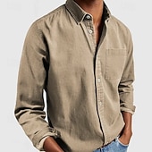 preiswerte Freizeithemden für Herren-Herren Hemd Freizeithemd Knopfhemd Schwarz Weiß Rosa Rote Marineblau Langarm Einfach Revers Lässig Täglich Fronttasche Bekleidung Elegant Mode Lässig