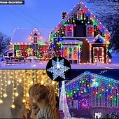 cheap Plug-in High Voltage Lights-96LED Snowflake Curtain Lights 3.5m 8 Modes Lighting for Thanksgiving New Year Valentine's Day Home Balcony Living Room Garden Porch Atmosphere Decoration