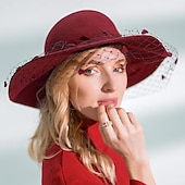 abordables Sombreros de Fiesta-Hats 100% Wool Bowler / Cloche Hat Fedora Hat Wedding Ladies Day Elegant Wedding With Tulle Headpiece Headwear