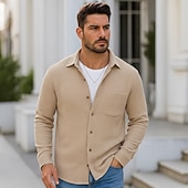 economico camicia da uomo con bottoni-Per uomo Camicia Camicia a nido d&#039;ape Camicia Estiva Camicia casual Camicia con Bottoni Nero Borgogna Blu Verde Kaki Manica Lunga Semplice Testurizzato Bavero Vacanza Casuale Tasca Abbigliamento Moda