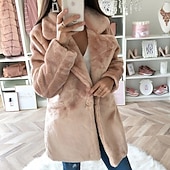 preiswerte Felle &amp; Leder-Damen Mantel Kunstpelzmantel Warm Bequem Tasche Lässig Einfach Urlaub Straße Lässig Alltagskleidung Lang Umlegekragen Normale Passform Langarm Oberbekleidung Blau Braun Khaki Herbst Winter