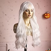 Недорогие Парики для вечеринок-Парики из искусственных волос Естественные кудри Волнистый Средняя часть Аккуратная челка Парик 26 дюймы Белый Искусственные волосы 26 дюймовый Жен. Мягкость удобный Белый