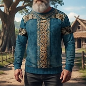 olcso Vintage etnikai pulóverek-Férfi Pulóver Medence Katonai zöld Sötétszürke Terített nyak Kelta csomó Nyomtatott Hétköznapi Napi Utcai öltözék Szüret Viking Ősz Tél Ruházat Pulcsik Pulóverek Hosszú ujj