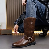 economico Stivali da equitazione-stivali da uomo a metà polpaccio in vera pelle sintetica con imbracatura – stivali da motociclista western in stile vintage per l'uso all'aperto e casual