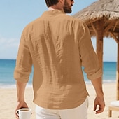 preiswerte Baumwoll-Leinenhemd-Herren Hemd Leinenhemd Freizeithemd Knopfhemd Baumwollhemd Einfach Urlaub Hawaiianisch Schwarz Weiß Gelb Marineblau Langarm Revers Frühling Herbst Bekleidung