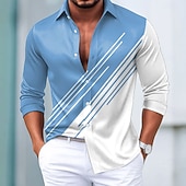preiswerte Herren Satin Hemd-Herren Geometrisch Hemd Satinhemd Kleidhemd Langarm Modisch lässig Formell Urlaub Alltagskleidung Sommer Frühling Herbst Umlegekragen 3D-Druck Hemden mit Knopfleiste Blau Purpur Grün Grau