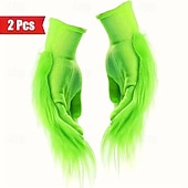  1 pár karácsonyi zöld szörnykesztyű, aranyos bolyhos jelmez kellékek karácsonyi halloweeni cosplayhez, partidekorációhoz, fotózáshoz és színpadi előadáshoz