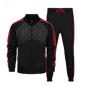 baratos moletons básicos-Homens Moletom Conjunto de roupas Colarinho Chinês Ao ar livre Diário Esportes Com Cordão Zip Up Bolsos Bloco de cor Preto Azul Marinha Cinzento Claro Poliéster Roupas Esportivas Moda Roupa de rua