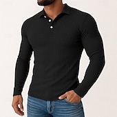 preiswerte Klassisches Poloshirt für Herren-Herren Poloshirts Rippenstrick-Top Urlaub Straße Klassisch Langarm Mode Basic Einfach Stricken Frühling Herbst Winter Schmale Passform Schwarz Weiß Blau Violett Khaki Grau Poloshirts