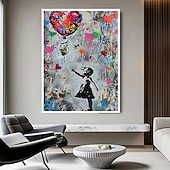 cheap Street Art-Girl Graffiti oil painting hand painted pop art painting Famous Canvas   Girl Artwork painting   Balloon Canvas painting wall Decoration  artwork painting