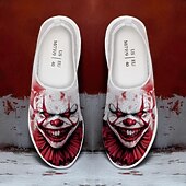 abordables Chaussures pour Hommes-Baskets à enfiler pour hommes avec imprimé visage de clown effrayant, chaussures décontractées de style horreur pour costume d&#039;Halloween et marche