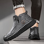 abordables Bottines-Homme Bottes Rétro Marche ancien Quotidien PU Confortable Bottes Mi-Mollet Mocassin Brun foncé Noir Gris Printemps Automne