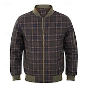 economico Giubbotti Casual-Per uomo Giubbotto bomber Giacca Casual Vacanza Quotidiano Caldo Tasca Autunno Inverno Plaid Moda Classico Collo alla coreana Regolare Verde scuro Verde militare Giacca