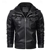 economico Giacca in ecopelle-Per uomo Giacca in Ecopelle Giacca in Pile Giacca da Biker Giacca da Moto Vacanza Quotidiano Antivento Caldo Tasca Inverno Semplice Moda Classico Con Cappuccio Regolare Nero Giacca