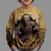 billiga Pojkes Halloween kostymer-Halloween Pojkar 3D Spöke T-shirt Långärmad Vår Höst Mode Grundläggande Barn 4-12 år Rund hals Utomhus Ledigt Dagligen Normal