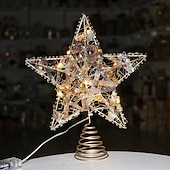 economico Cima dell&#039;Albero-Puntale per albero di Natale con stella e luce a LED, ornamento colorato a forma di stella a cinque punte in ferro, decorazione per albero da appendere, regalo per decorazioni da tavola per la casa