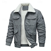 cheap Casual Jackets-Men&#039;s Corduroy Jacket Fleece Jacket Formal Home Thermal Warm Pocket Fleece Collar Fall Winter Solid Color Active Neutral Regular Black Brown Gray Jacket